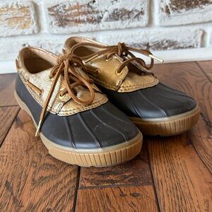 MICHAEL Michael Kors Black and Gold Duck-Style Rain Shoes